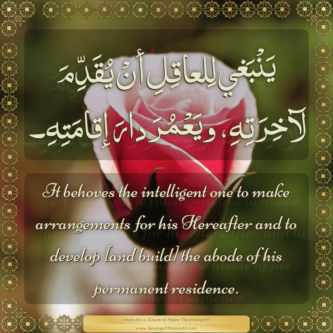 It behoves the intelligent one to make arrangements for his Hereafter and...